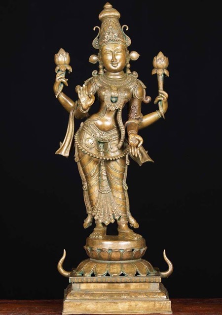 bronze-statue-of-lakshmi-on-a-lotus-half-open-lotus-in-hand-symbolic-of-her-patronage-for-her-yet-to-evolve-disciples